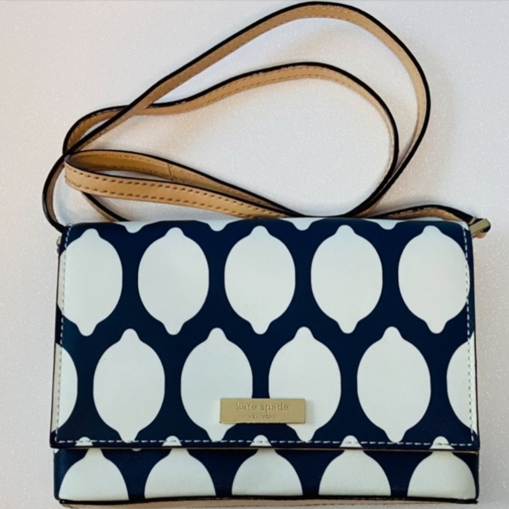 Kate Spade NY Vintage GRANT STREET CROSSBODY Navy & White French Lemon EUC - Picture 4 of 14